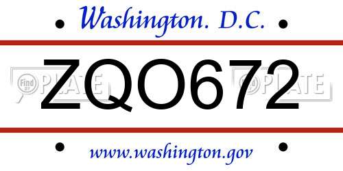 ZQO672 District Of Columbia License Plate