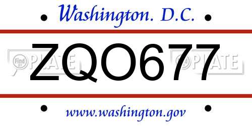 ZQO677 District Of Columbia License Plate