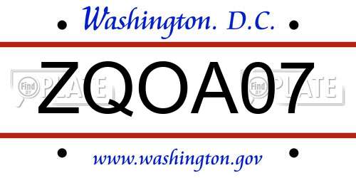 ZQOA07 District Of Columbia License Plate