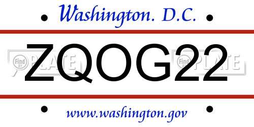 ZQOG22 District Of Columbia License Plate