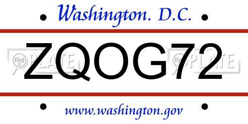 ZQOG72 District Of Columbia License Plate