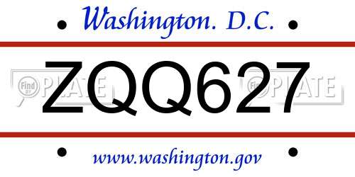 ZQQ627 District Of Columbia License Plate