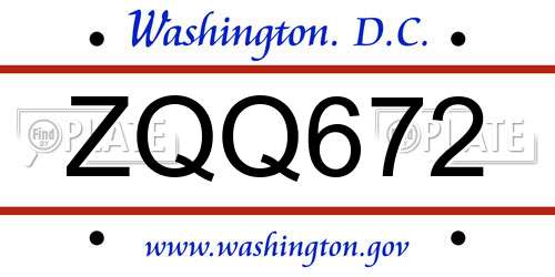 ZQQ672 District Of Columbia License Plate