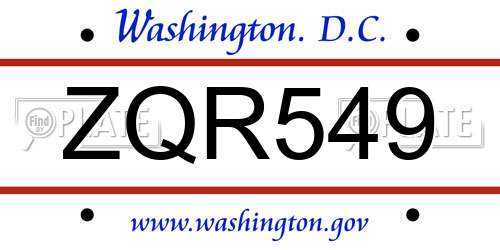ZQR549 District Of Columbia License Plate