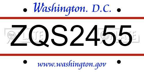ZQS2455 District Of Columbia License Plate
