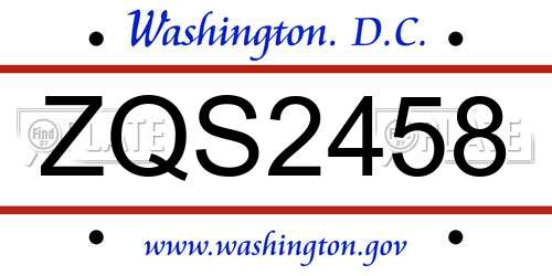 ZQS2458 District Of Columbia License Plate