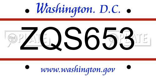 ZQS653 District Of Columbia License Plate