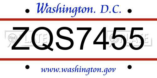 ZQS7455 District Of Columbia License Plate