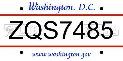 ZQS7485 District Of Columbia License Plate
