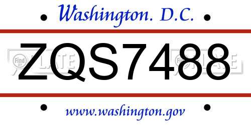 ZQS7488 District Of Columbia License Plate