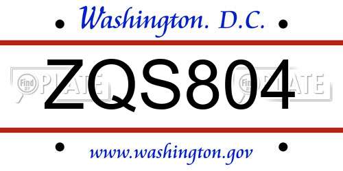 ZQS804 District Of Columbia License Plate