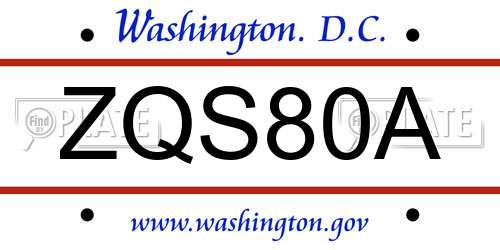 ZQS80A District Of Columbia License Plate