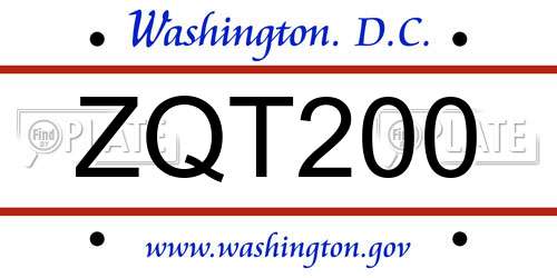 ZQT200 District Of Columbia License Plate