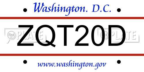 ZQT20D District Of Columbia License Plate