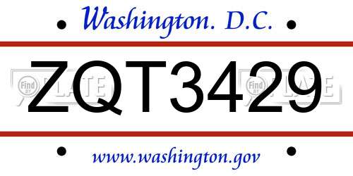 ZQT3429 District Of Columbia License Plate