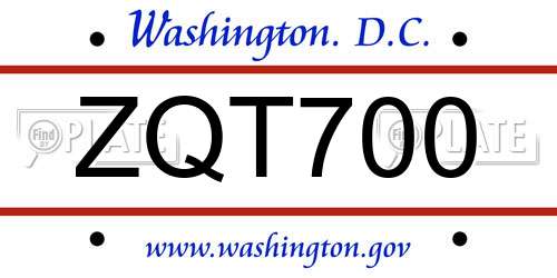 ZQT700 District Of Columbia License Plate