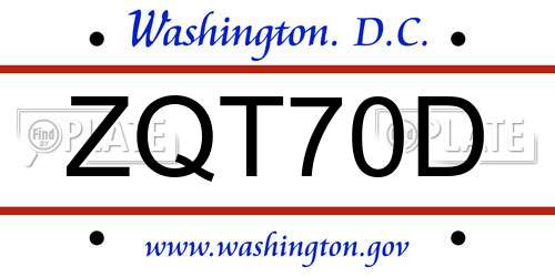 ZQT70D District Of Columbia License Plate