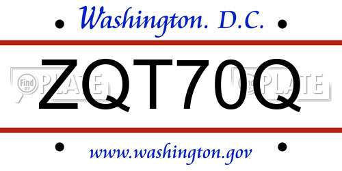 ZQT70Q District Of Columbia License Plate