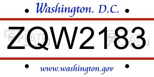 ZQW2183 District Of Columbia License Plate