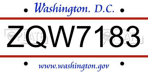 ZQW7183 District Of Columbia License Plate
