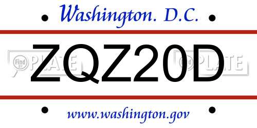 ZQZ20D District Of Columbia License Plate