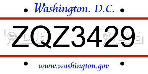 ZQZ3429 District Of Columbia License Plate