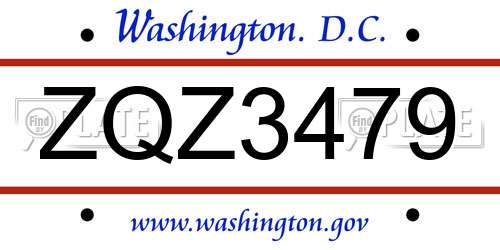 ZQZ3479 District Of Columbia License Plate