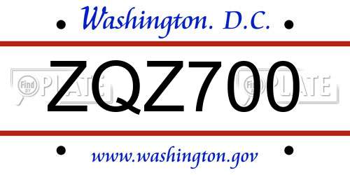 ZQZ700 District Of Columbia License Plate