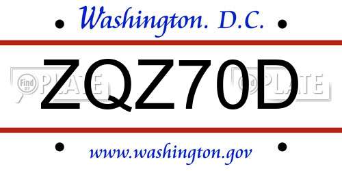 ZQZ70D District Of Columbia License Plate