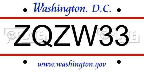 ZQZW33 District Of Columbia License Plate