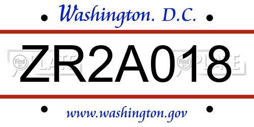 ZR2A018 District Of Columbia License Plate