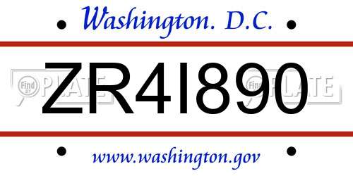 ZR4I890 District Of Columbia License Plate