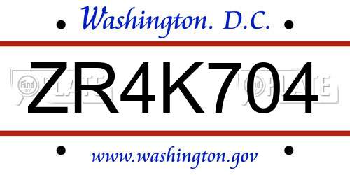 ZR4K704 District Of Columbia License Plate