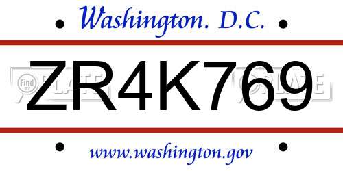 ZR4K769 District Of Columbia License Plate