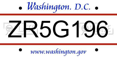 ZR5G196 District Of Columbia License Plate