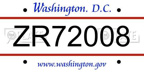 ZR72008 District Of Columbia License Plate