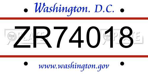 ZR74018 District Of Columbia License Plate