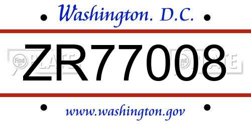 ZR77008 District Of Columbia License Plate
