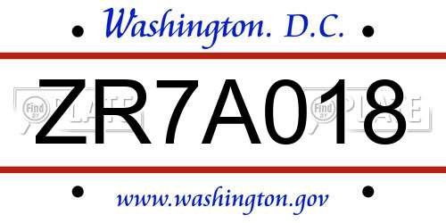 ZR7A018 District Of Columbia License Plate