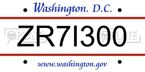 ZR7I300 District Of Columbia License Plate