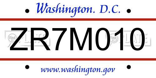 ZR7M010 District Of Columbia License Plate