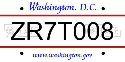 ZR7T008 District Of Columbia License Plate