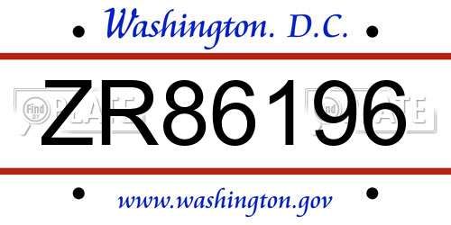 ZR86196 District Of Columbia License Plate