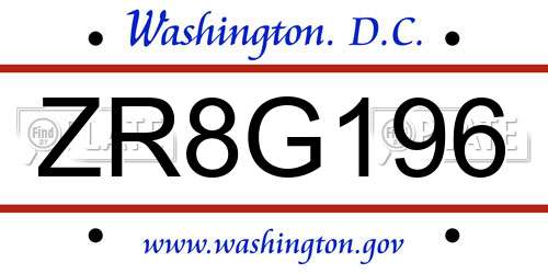ZR8G196 District Of Columbia License Plate