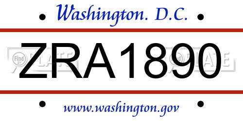 ZRA1890 District Of Columbia License Plate