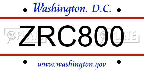 ZRC800 District Of Columbia License Plate