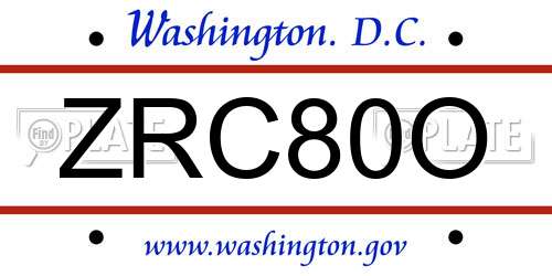 ZRC80O District Of Columbia License Plate