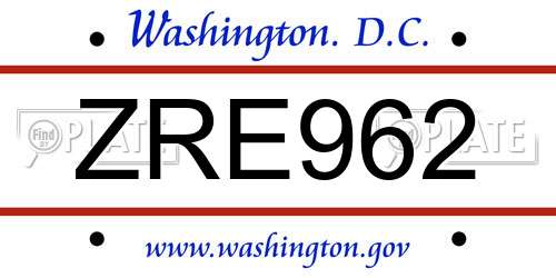 ZRE962 District Of Columbia License Plate