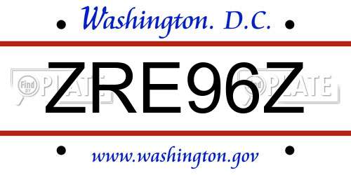 ZRE96Z District Of Columbia License Plate
