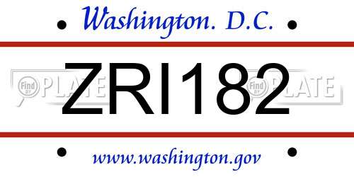 ZRI182 District Of Columbia License Plate